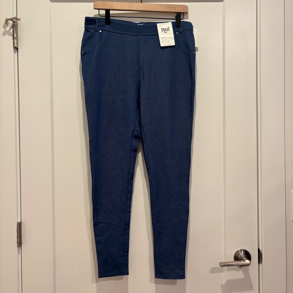 Everlast Womens Slim Fit Ankle Length Moleton Pant Blue Denim Leggings Large NWT